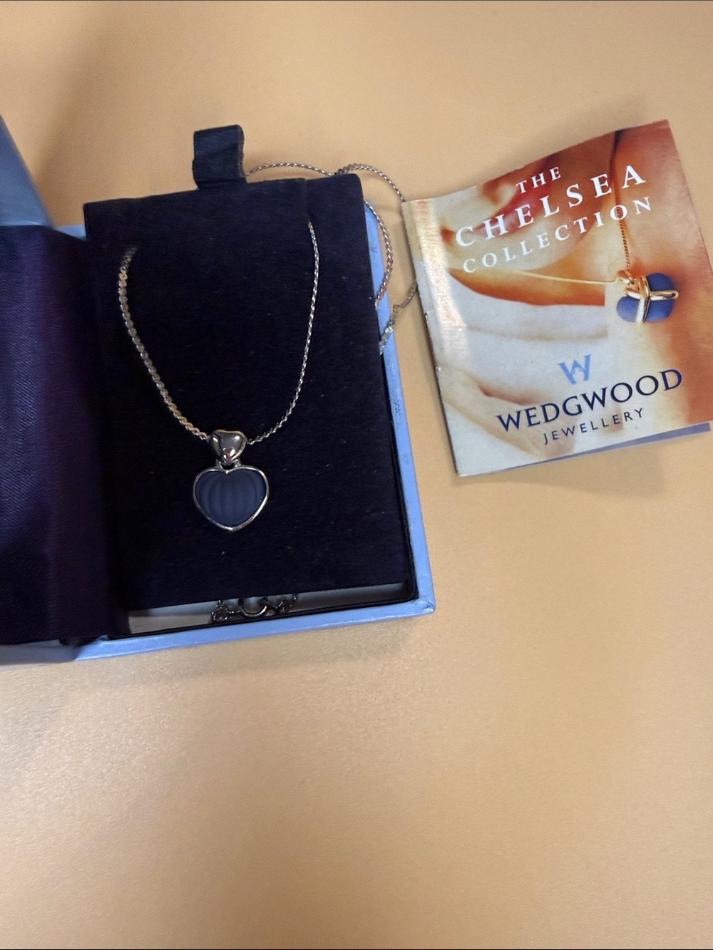 Wedgwood Blue Heart Pendant Necklace with Silver tone Frame